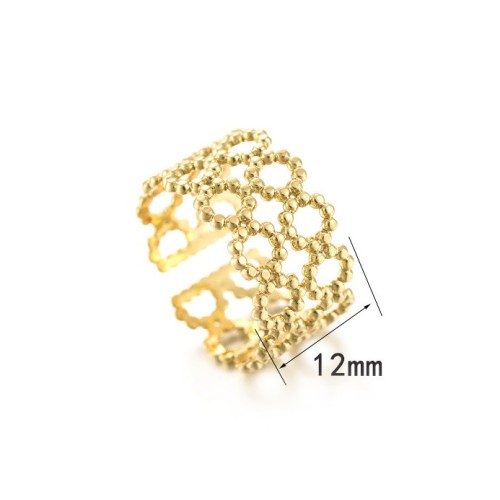 Two lines of circle adjustable ring in 14k gold plated steel
