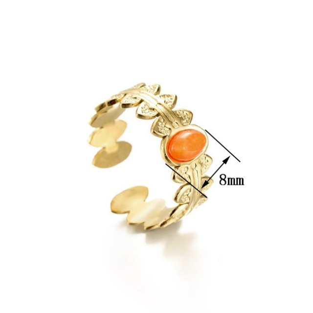 Bague en Plaqué Or et Agate orange ring in stainless steel