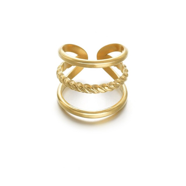 Adjustable triple band ring in 14k gold plating stainless steel