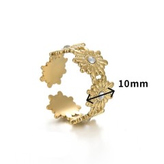 Opening daisy flower ring in gold plating stainless steel
