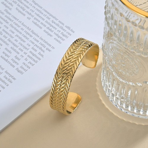 Double row of wheat cuff bracelet in gold plating stainless steel