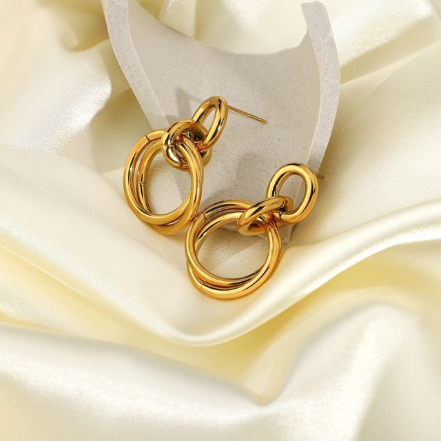 Hoop link with hoops earrings in gold plating steel, long-lasting