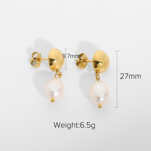 gold plating stainless steel bauble head with pearl drop earrings