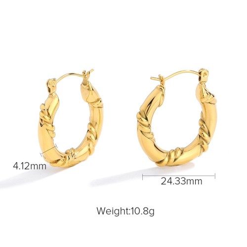 Rope line on hoop earrings in gold plating stainless steel