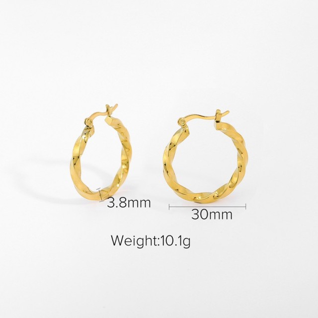 Twisted square line hoop earrings in gold plating stainless steel