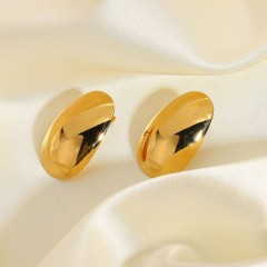 High polished gold plating convex curved ovate button earrings