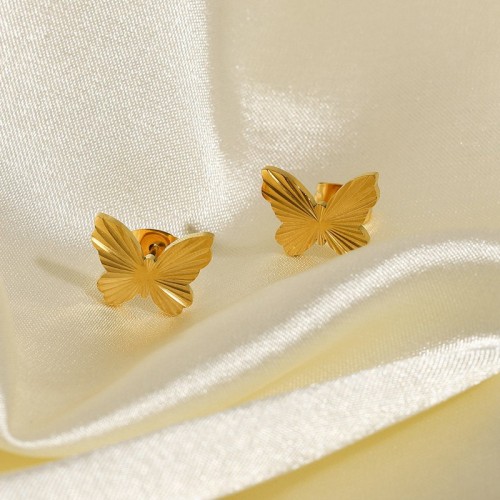 Burst pattern on butterfly stud earrings in gold plating stainless steel