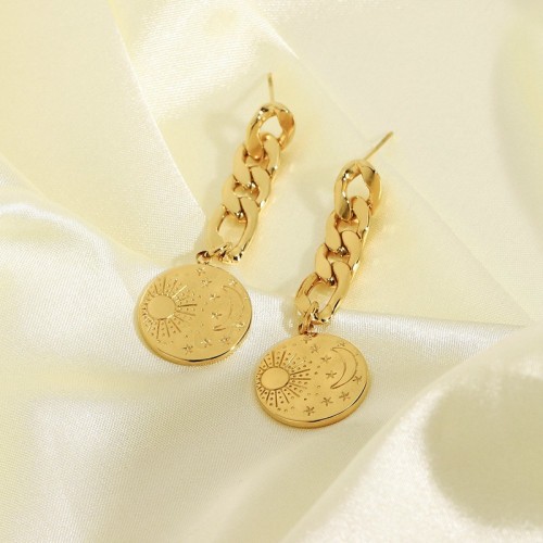 Figaro chain with sun moon star medallion drop earrings in steel