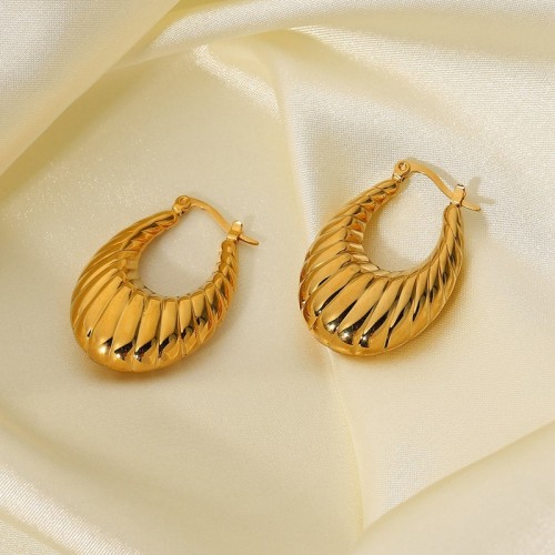 Gold plated scalloped oval hoop Earrings in stainless steel