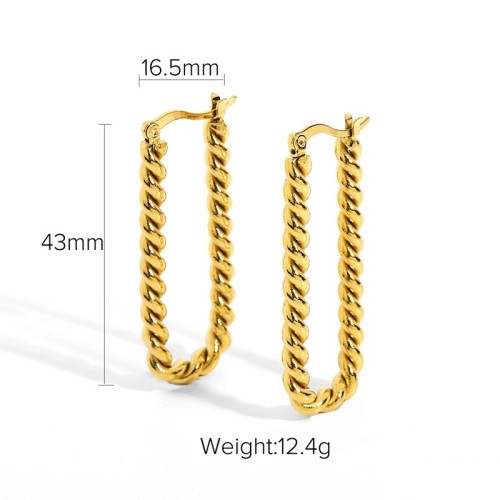 Tidal ovate rope minimalist hoop earrings in gold plated steel