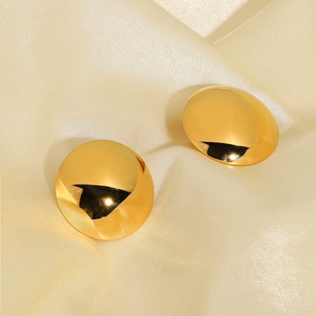 High polished gold plating convex curved button stud earrings