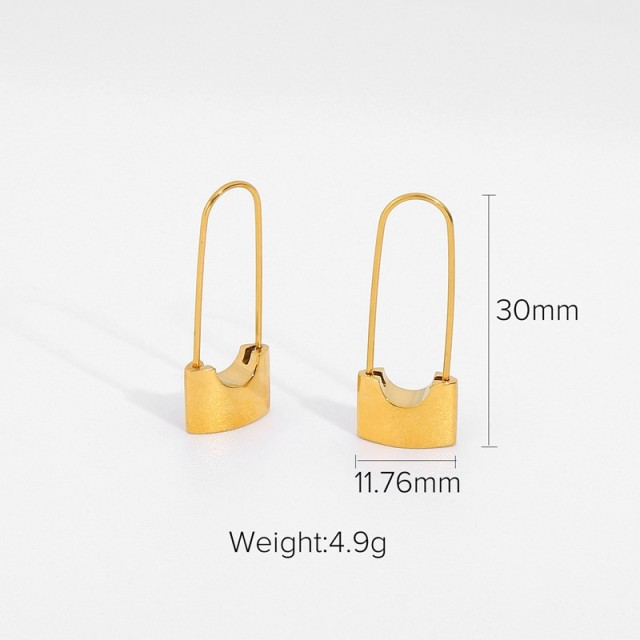 Gold plating lock pin minimalist earrings in stainless steel