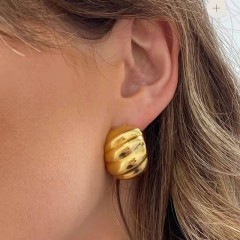 Gold plated croissant dome chunky earrings in stainless steel