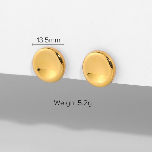 Concave button stud earrings in gold plating stainless steel