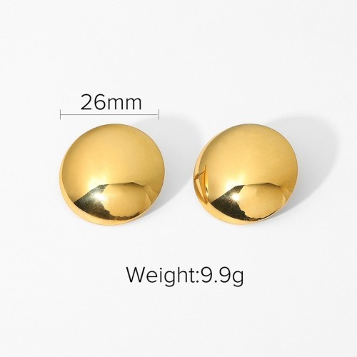 High polished gold plating convex curved button stud earrings