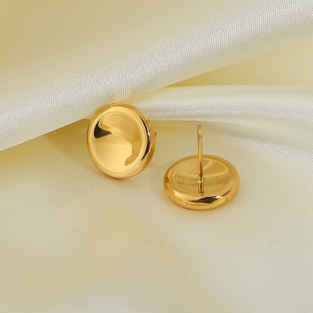 Concave button stud earrings in gold plating stainless steel
