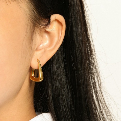 Gold plating soft trapezoid bold hoop earrings in stainless steel