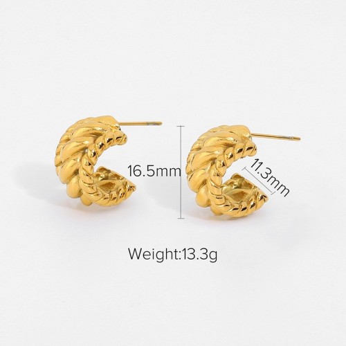 Gold plating triple twist rope huggie earrings in stainless steel