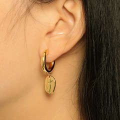 Athena sculptural female bust charm hoop earrings in gold plating