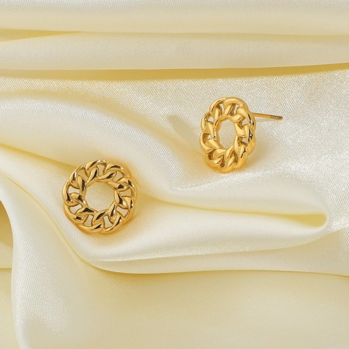 Round chain link stud earrings in gold plating stainless steel