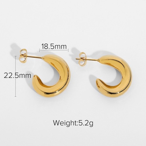 Thick C-shaped hoop earrings in gold plating stainless steel jewelry