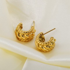Gold plating triple twist rope huggie earrings in stainless steel