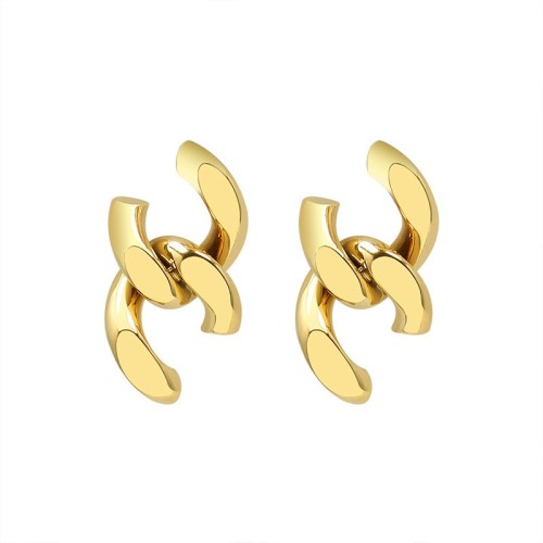 Opening chain link earrings in gold plating stainless steel