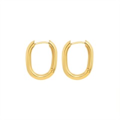 Gold plating halo oval minimalist hoop earrings in stainless steel