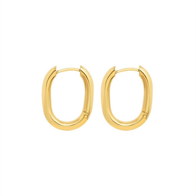 Gold plating halo oval minimalist hoop earrings in stainless steel