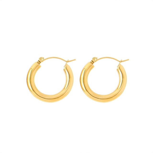 Yellow gold plating minimalist huggie earrings in stainless steel