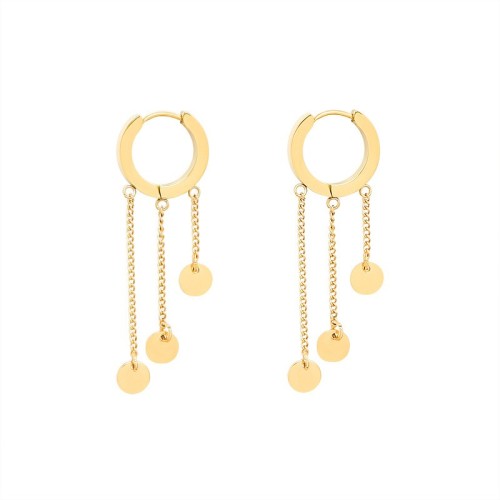 Disc with chain tassel huggie earrings in gold plating steel