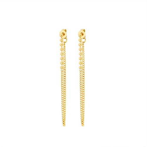 Gold plated ball chain mixed curb chain front to back earrings