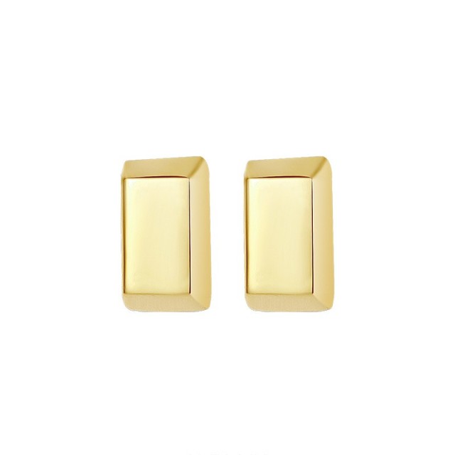 Gold plated cube brick minimalist stud earrings in stainless steel