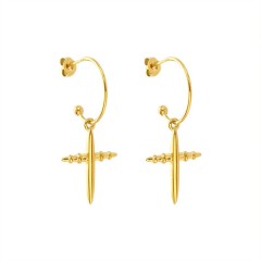 Polished cross charm hoop earrings in gold plating