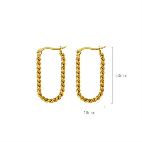 Rope tidal ovate hoop earrings in gold plated stainless steel