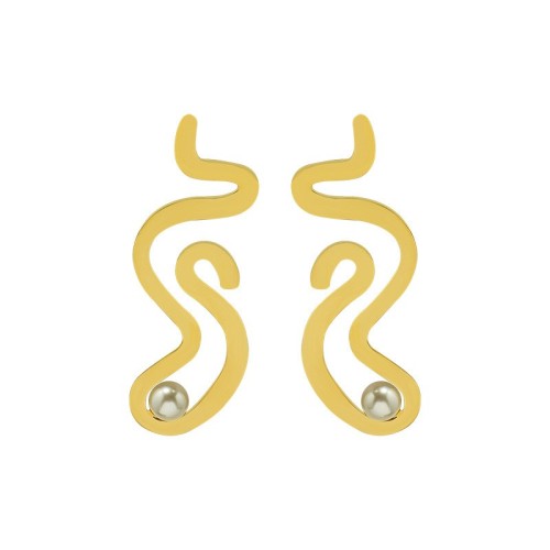 Gold plating stainless steel smooth curves earrings with pearl