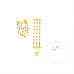 Triple beaded chain tassel front to back earrings in gold plating