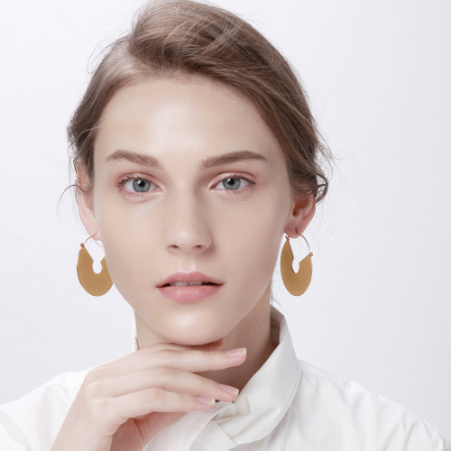 Minimalist bold fan hoop earrings in gold plating stainless steel