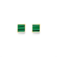 Malachite inlayed square stud earrings in gold plated stainless steel