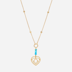 Turquoise beaded bar with ethnic heart pendant necklace based on surgical stainless steel