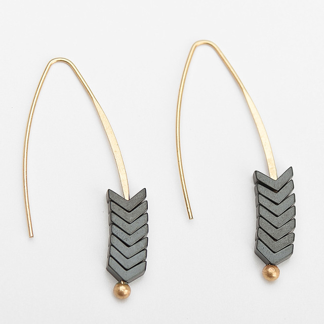 Stainless steel hook earrings with triangle Hematite / Boucle d'oreilles en acier inoxydable