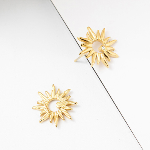 Sunflowers earrings inlayed with rhinestone  / Boucle d'oreilles en acier inoxydable