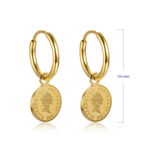 Vintage Queen Gold Coin Earrings / Boucle d'oreilles en acier inoxydable