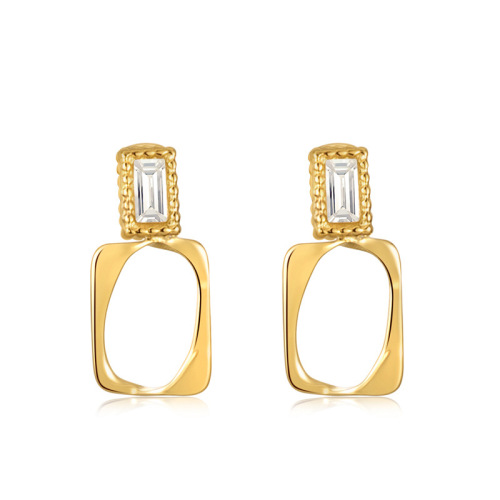 Rectangular stainless steel earrings with zircon / Boucle d'oreilles en acier inoxydable