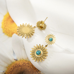 Sunflower stainless steel earrings with natural stone / Boucle d'oreilles en acier inoxydable