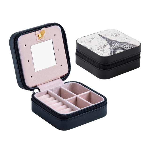 New Luxury Arrival Mini PU Leather Small Travel Jewelry Box with Mirror / Boîte de stockage de bijoux