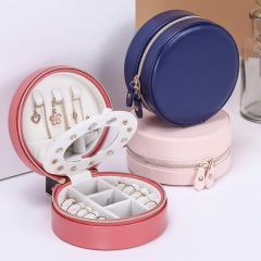 3-Layer Portable Zipper PU Leather Jewelry Box with Mirror / Boîte de stockage de bijoux