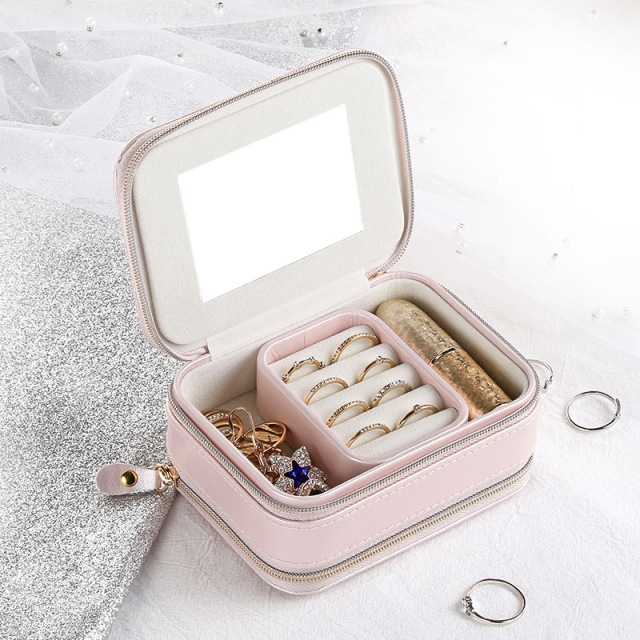 Mini Portable Large Capacity Double Layer travel Jewelry Box / Boîte de stockage de bijoux