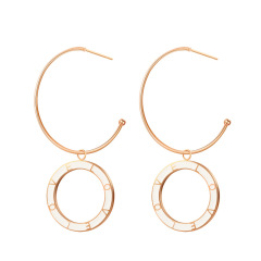 C-shaped STAINLESS STEEL EARRINGS with Ring pendant / Boucle d'oreilles en acier inoxydable