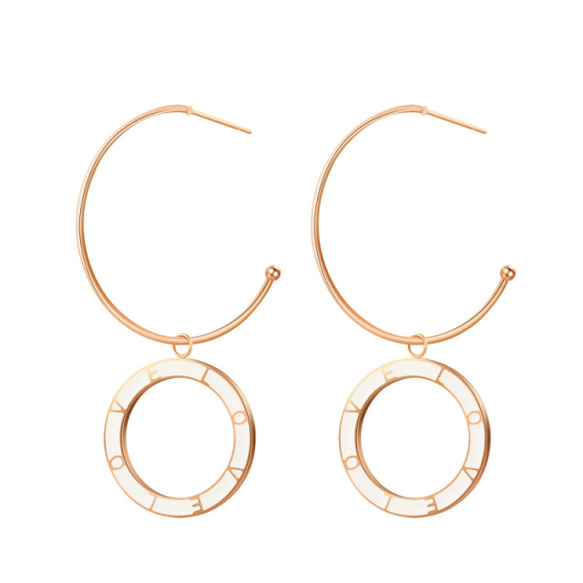 C-shaped STAINLESS STEEL EARRINGS with Ring pendant / Boucle d'oreilles en acier inoxydable